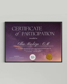Certificate of Participation with a purple gradient background and gold seal on a gray surface