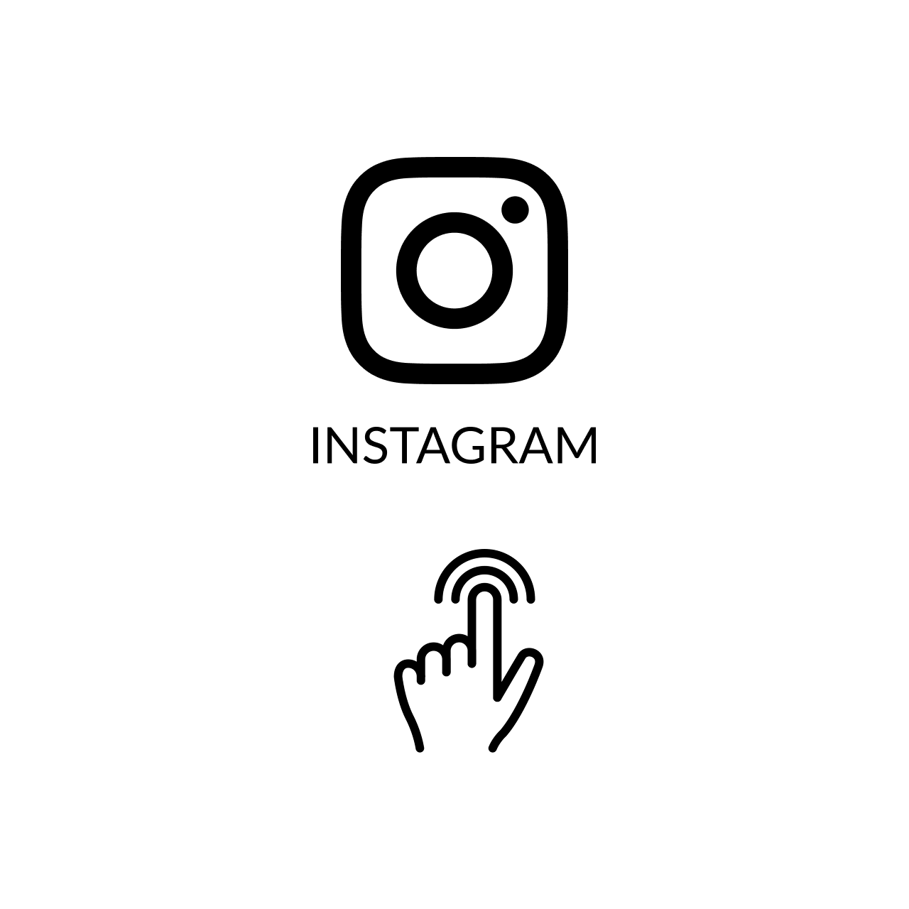 Black Instagram logo and hand icon on a white background